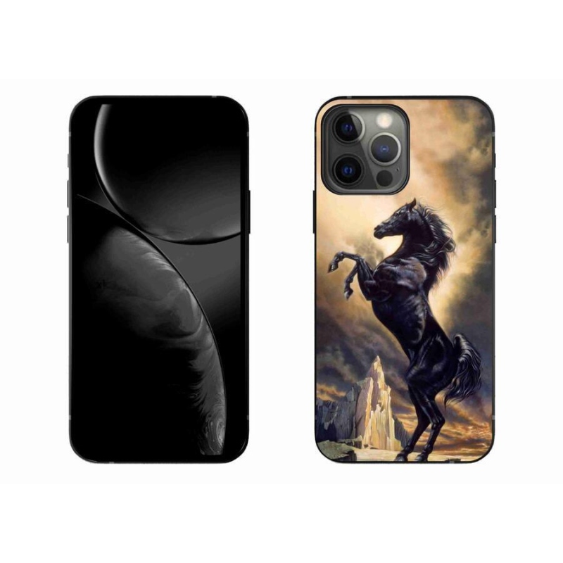 Gelový kryt mmCase na mobil iPhone 13 Pro Max 6.7 - černý kreslený kůň