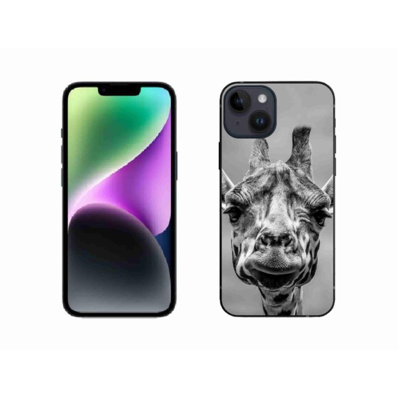 Gelový kryt mmCase na mobil iPhone 14 - černobílá žirafa