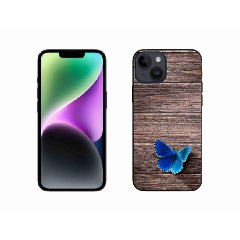 Gelový kryt mmCase na mobil iPhone 14 - modrý motýl 1