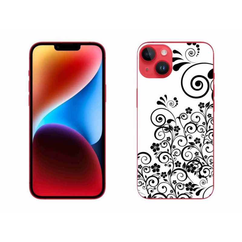 Gelový kryt mmCase na mobil iPhone 14 Plus - černobílé květinové vzory
