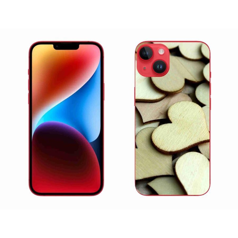 Gelový kryt mmCase na mobil iPhone 14 Plus - dřevěná srdíčka