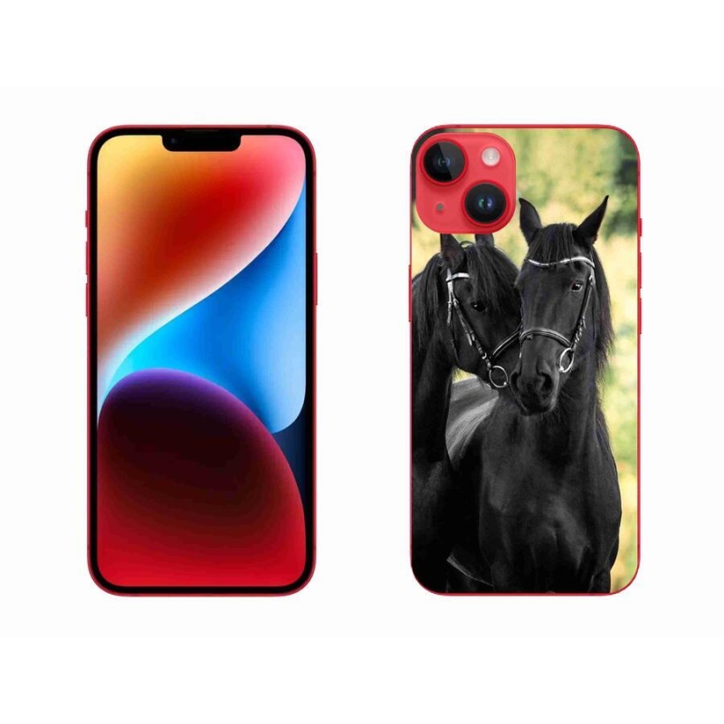 Gelový kryt mmCase na mobil iPhone 14 Plus - dva černí koně