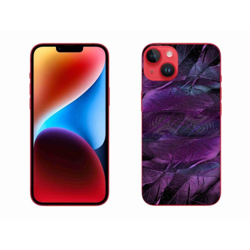 Gelový kryt mmCase na mobil iPhone 14 Plus - fialová pírka