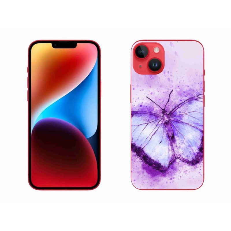 Gelový kryt mmCase na mobil iPhone 14 Plus - fialový motýl