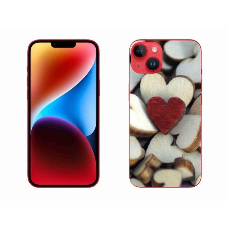 Gelový kryt mmCase na mobil iPhone 14 Plus - gravírované červené srdce