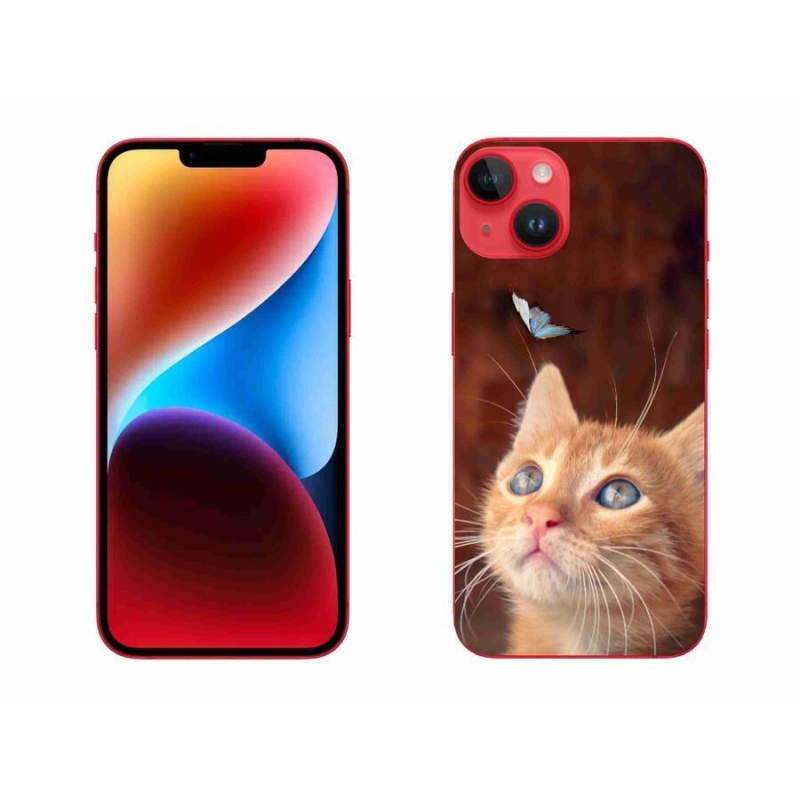 Gelový kryt mmCase na mobil iPhone 14 Plus - motýl a kotě