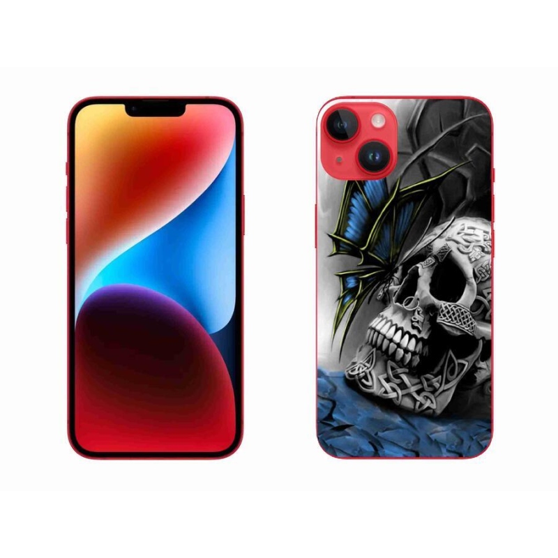 Gelový kryt mmCase na mobil iPhone 14 Plus - motýl a lebka