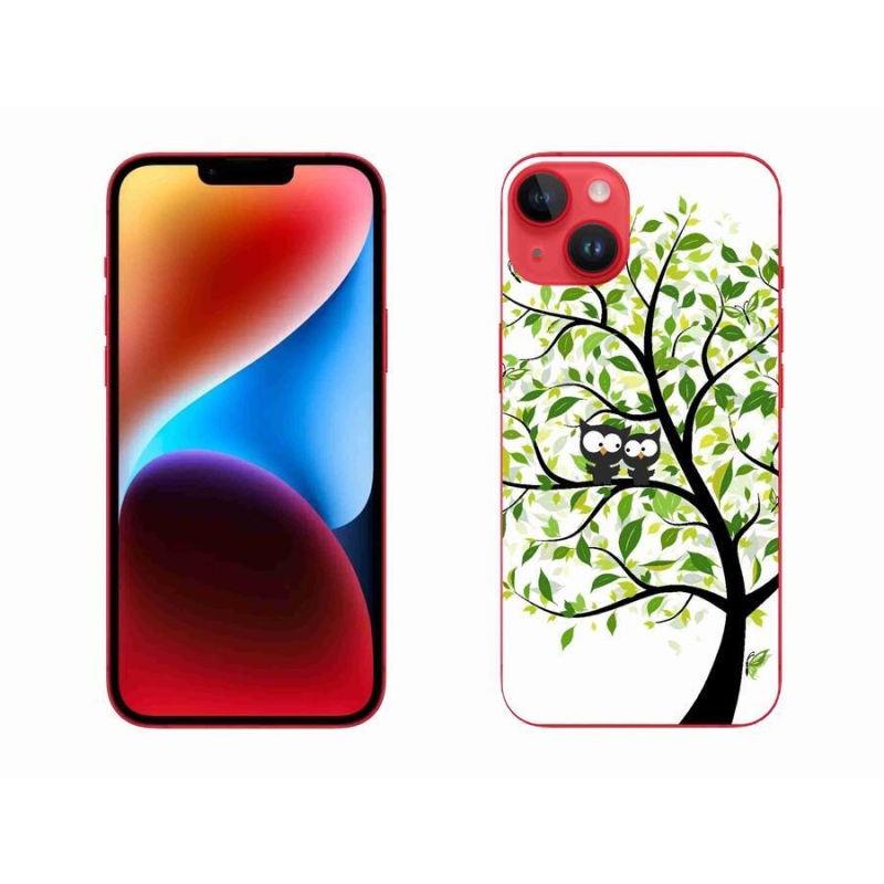 Gelový kryt mmCase na mobil iPhone 14 Plus - sovičky na stromě
