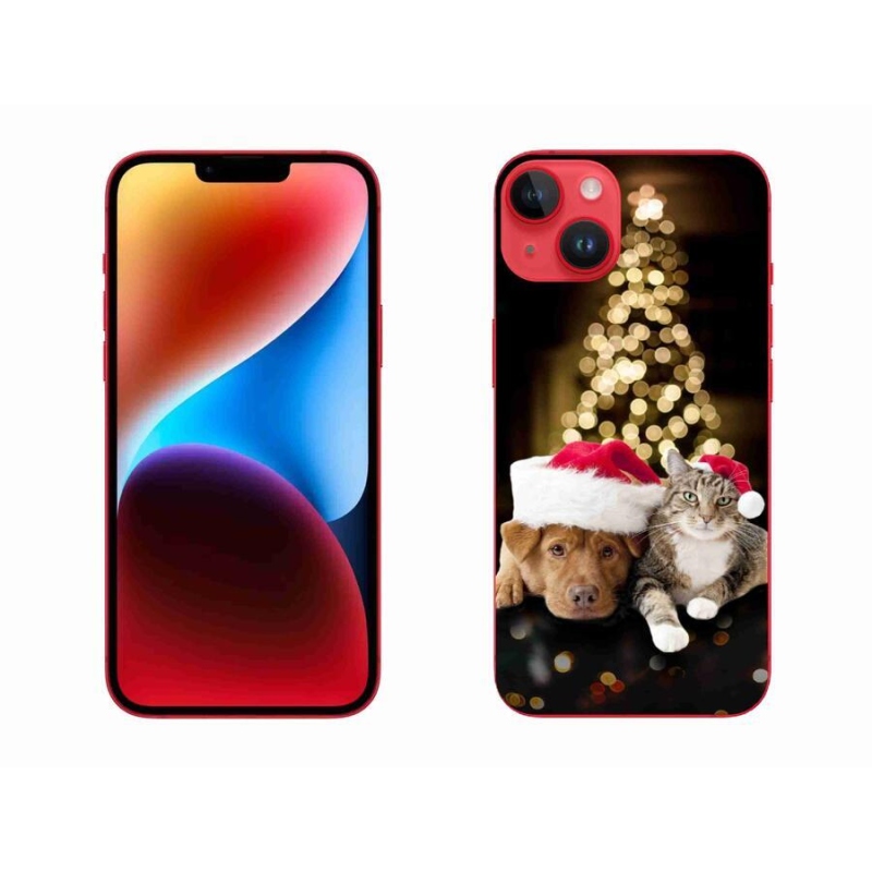 Gelový kryt mmCase na mobil iPhone 14 Plus - vánoční pes a kočka