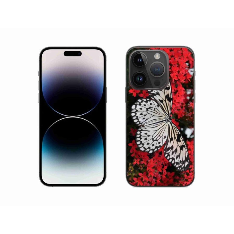 Gelový kryt mmCase na mobil iPhone 14 Pro 6.1 - černobílý motýl 1