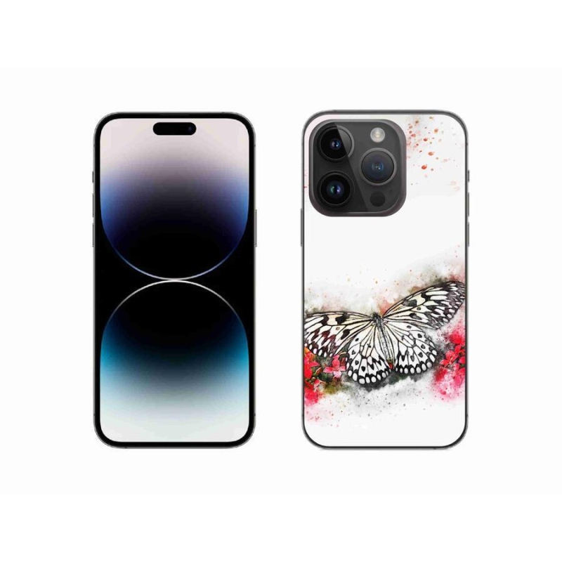 Gelový kryt mmCase na mobil iPhone 14 Pro 6.1 - černobílý motýl