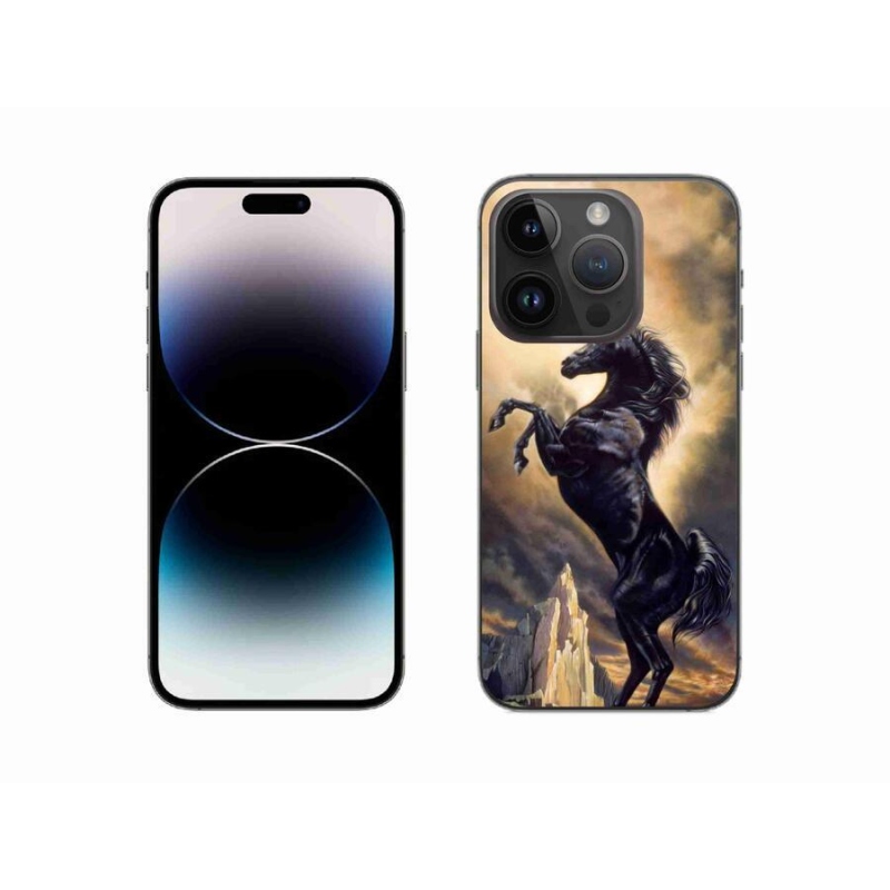 Gelový kryt mmCase na mobil iPhone 14 Pro 6.1 - černý kreslený kůň