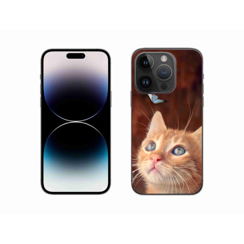 Gelový kryt mmCase na mobil iPhone 14 Pro 6.1 - motýl a kotě