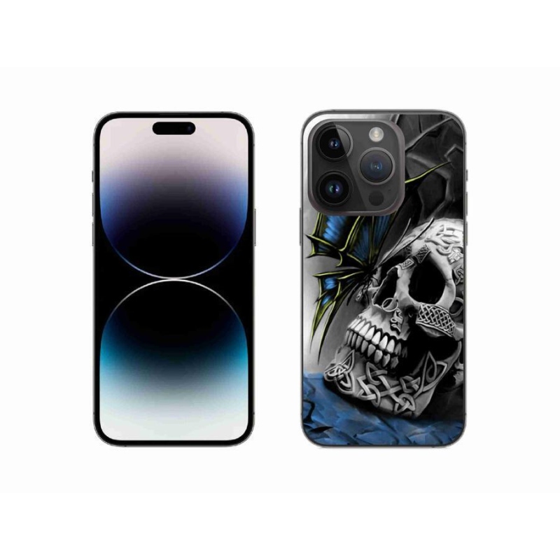 Gelový kryt mmCase na mobil iPhone 14 Pro 6.1 - motýl a lebka