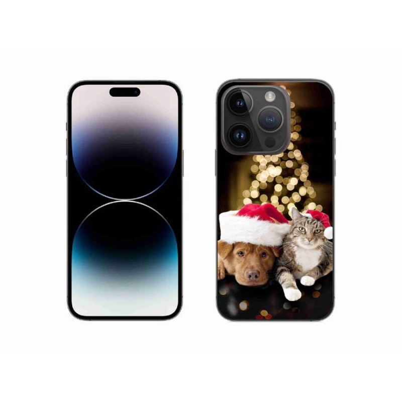 Gelový kryt mmCase na mobil iPhone 14 Pro 6.1 - vánoční pes a kočka