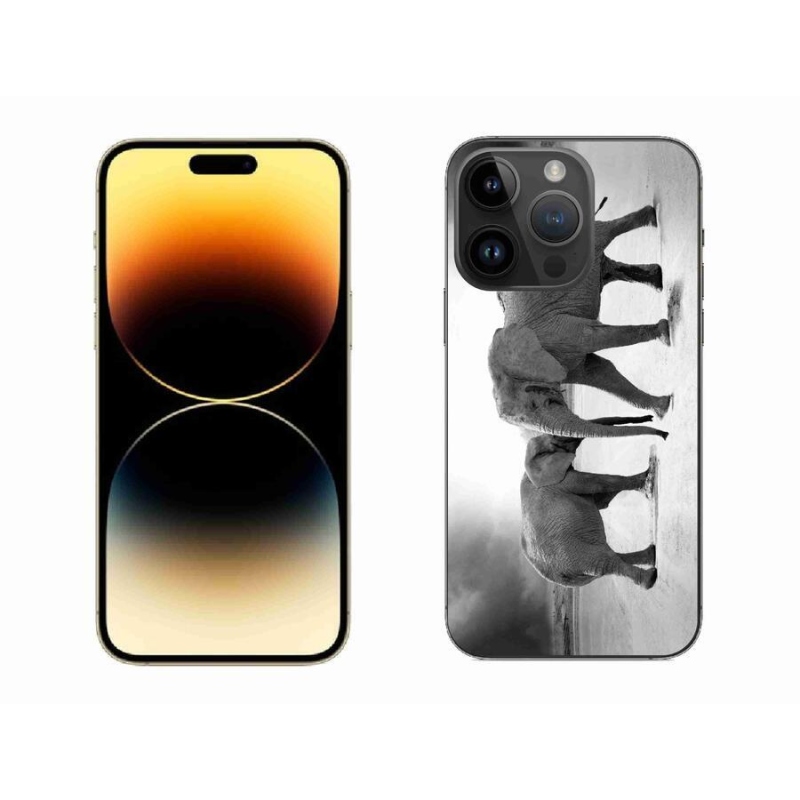 Gelový kryt mmCase na mobil iPhone 14 Pro Max 6.7 - černobílí sloni