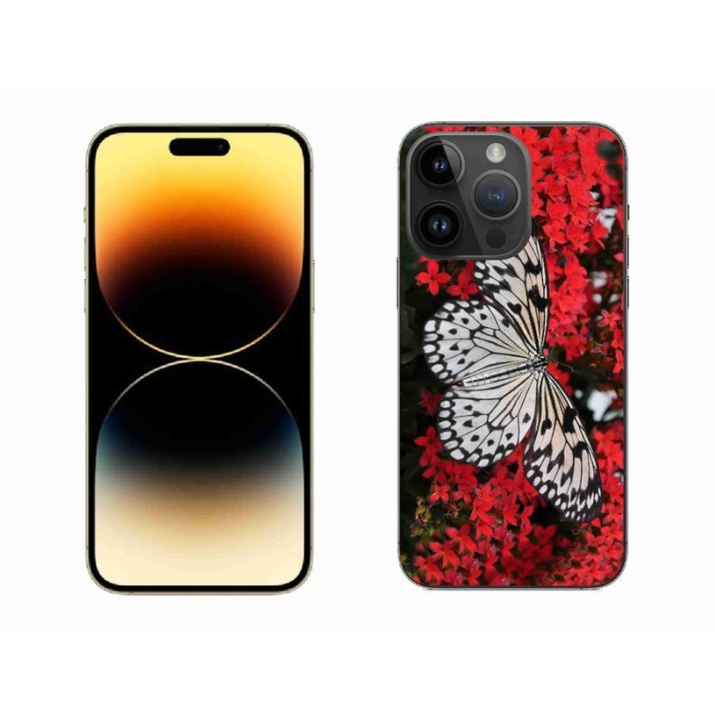 Gelový kryt mmCase na mobil iPhone 14 Pro Max 6.7 - černobílý motýl 1