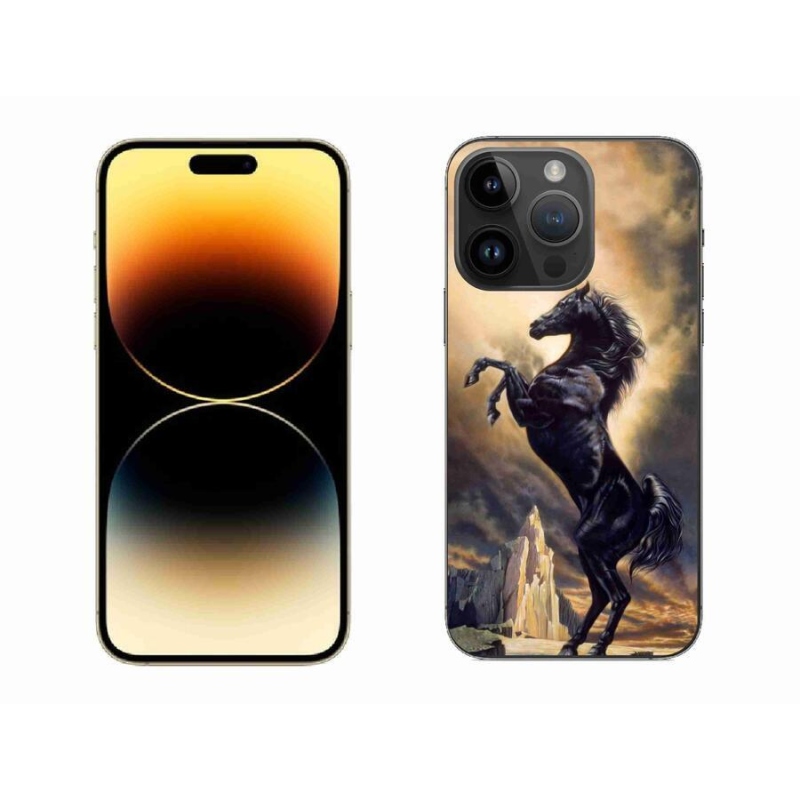 Gelový kryt mmCase na mobil iPhone 14 Pro Max 6.7 - černý kreslený kůň