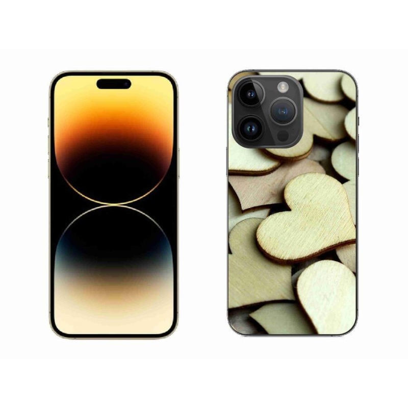 Gelový kryt mmCase na mobil iPhone 14 Pro Max 6.7 - dřevěná srdíčka