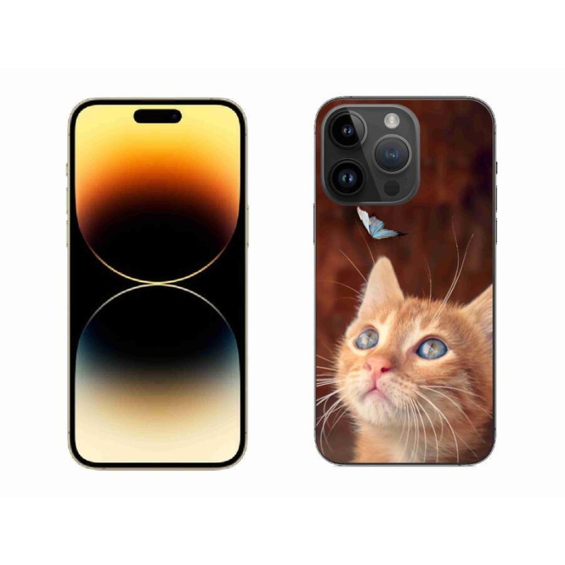 Gelový kryt mmCase na mobil iPhone 14 Pro Max 6.7 - motýl a kotě