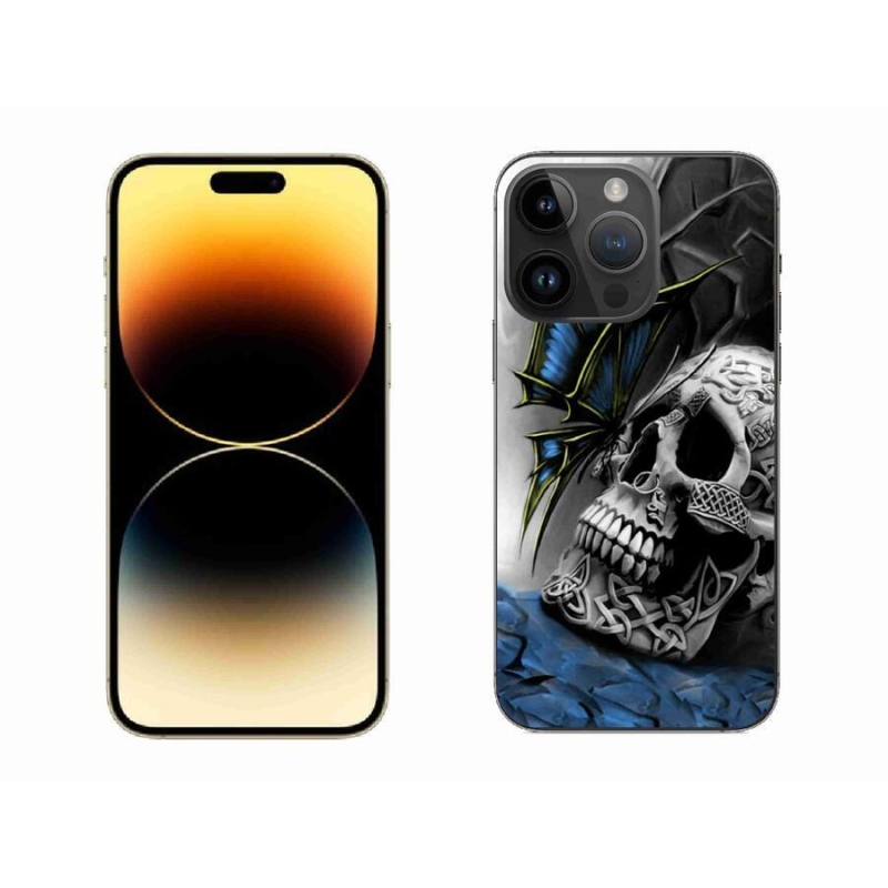 Gelový kryt mmCase na mobil iPhone 14 Pro Max 6.7 - motýl a lebka