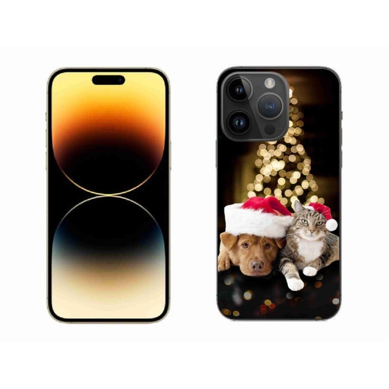 Gelový kryt mmCase na mobil iPhone 14 Pro Max 6.7 - vánoční pes a kočka
