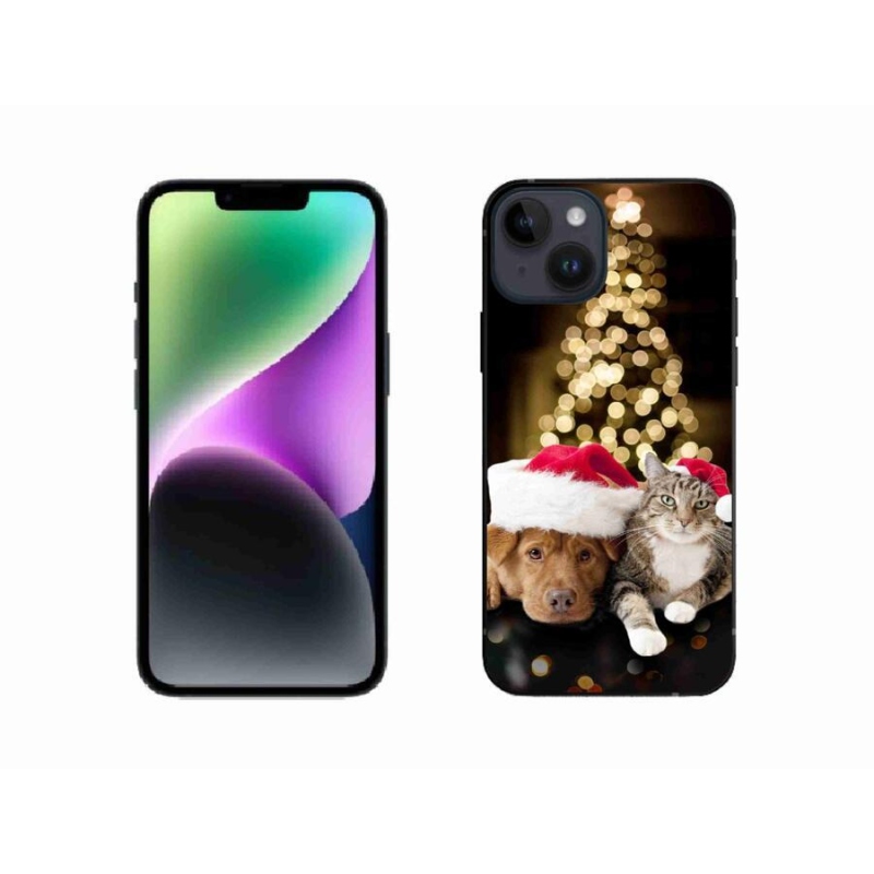 Gelový kryt mmCase na mobil iPhone 14 - vánoční pes a kočka