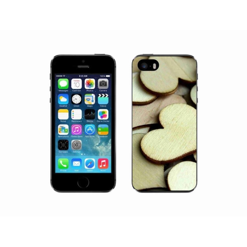 Gelový kryt mmCase na mobil iPhone 5/5s - dřevěná srdíčka