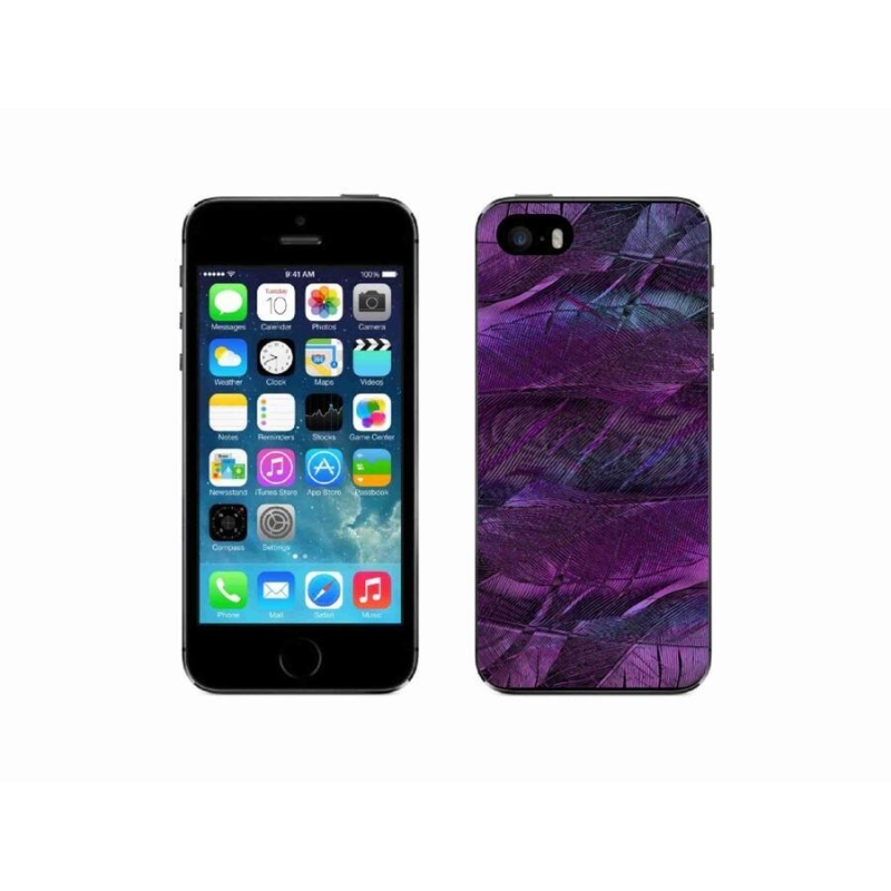 Gelový kryt mmCase na mobil iPhone 5/5s - fialová pírka