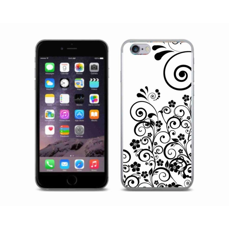 Gelový kryt mmCase na mobil iPhone 6/6S - černobílé květinové vzory