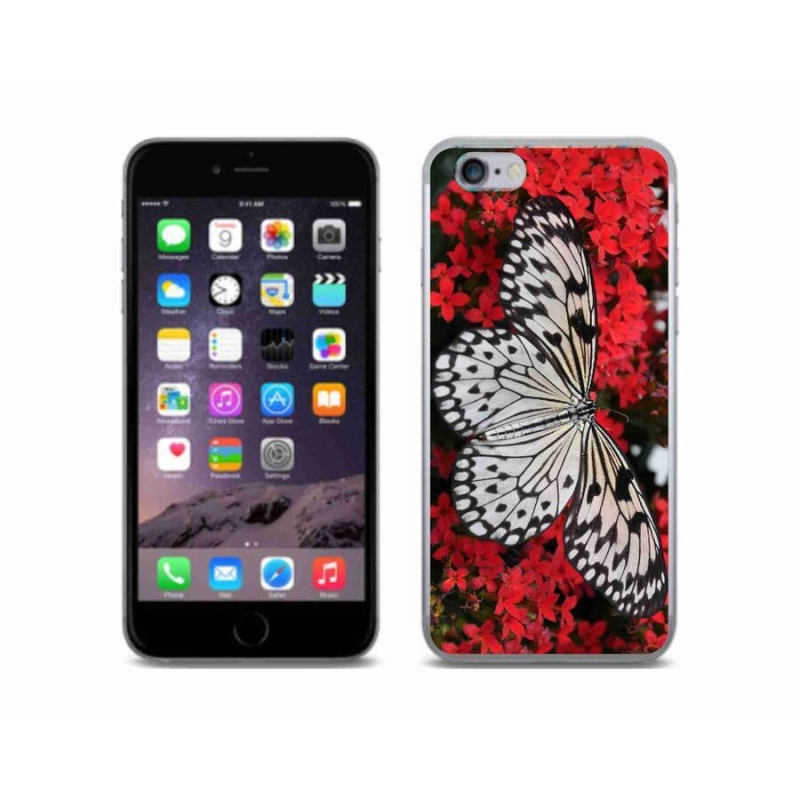 Gelový kryt mmCase na mobil iPhone 6/6S - černobílý motýl 1