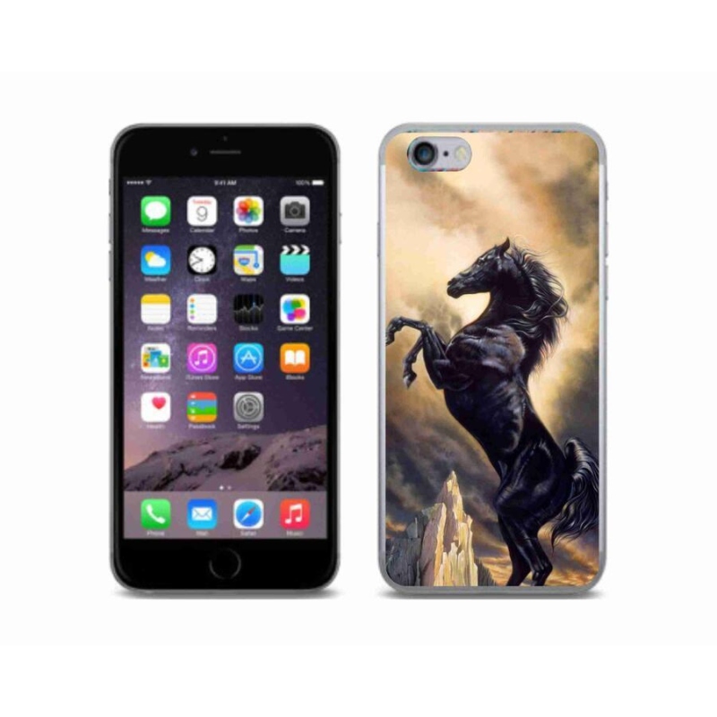 Gelový kryt mmCase na mobil iPhone 6/6S - černý kreslený kůň