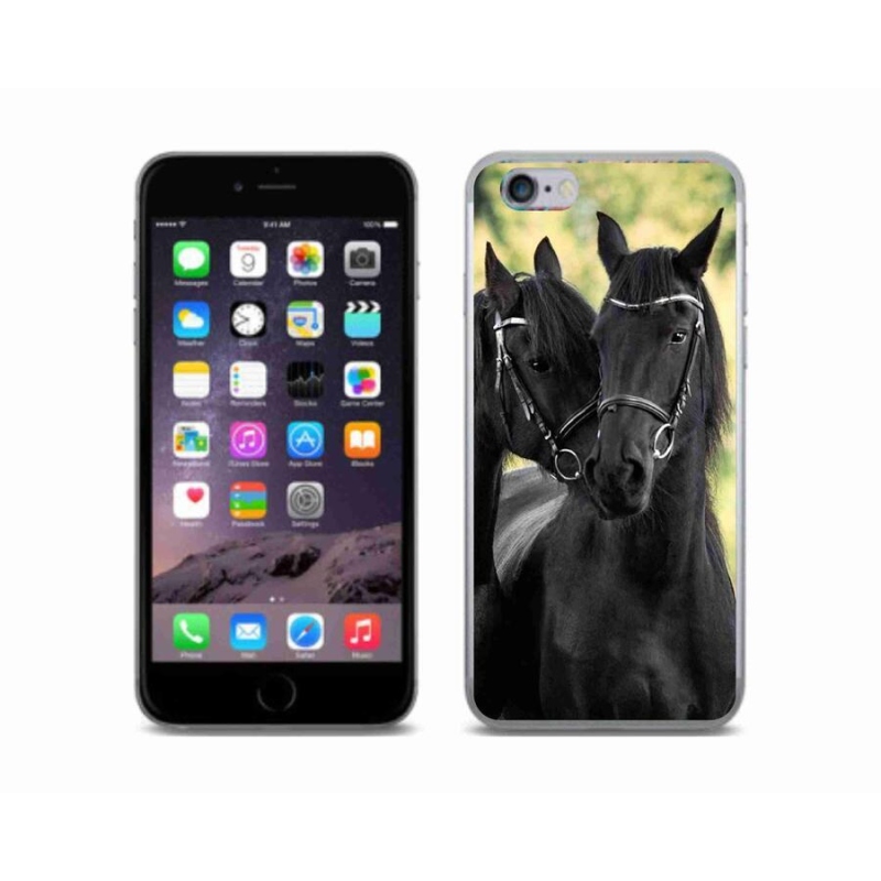 Gelový kryt mmCase na mobil iPhone 6/6S - dva černí koně