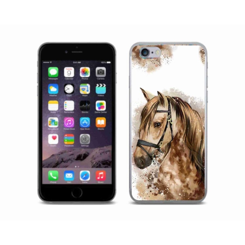 Gelový kryt mmCase na mobil iPhone 6/6S - hnědý kreslený kůň