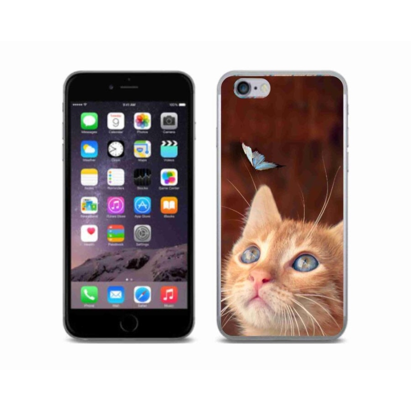 Gelový kryt mmCase na mobil iPhone 6/6S - motýl a kotě