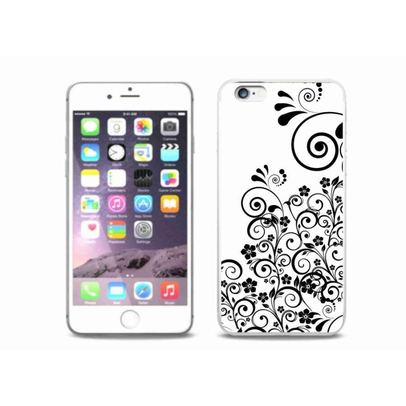 Gelový kryt mmCase na mobil iPhone 6/6S Plus - černobílé květinové vzory