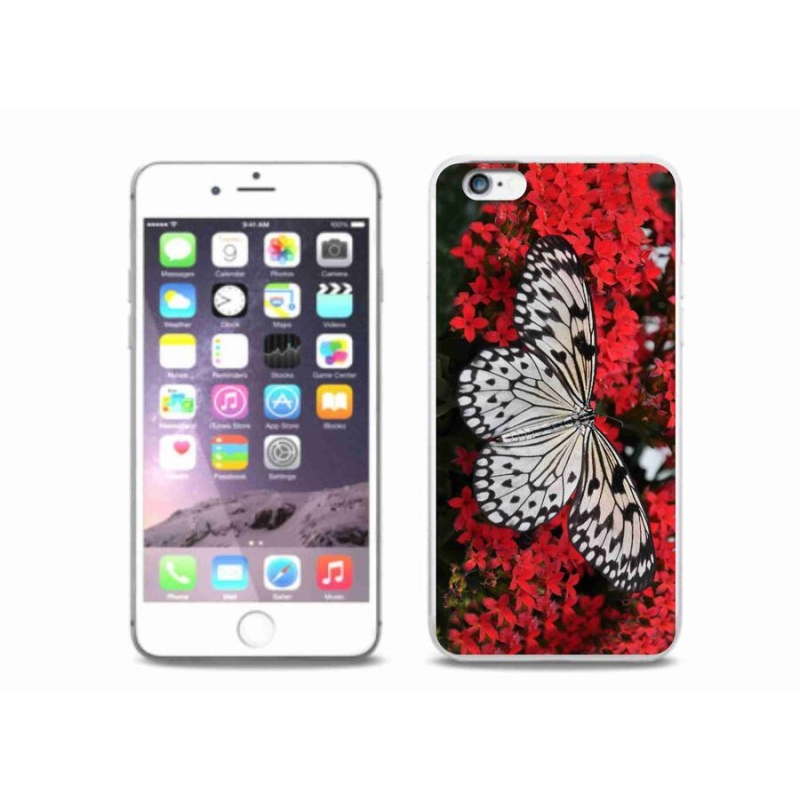 Gelový kryt mmCase na mobil iPhone 6/6S Plus - černobílý motýl 1