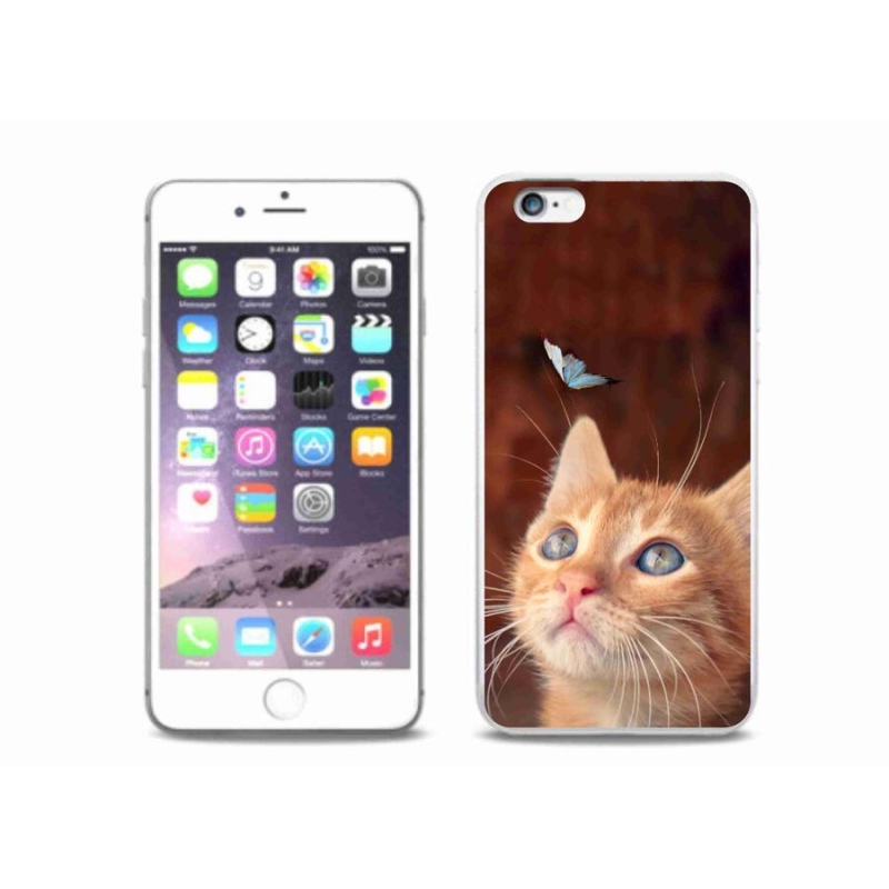 Gelový kryt mmCase na mobil iPhone 6/6S Plus - motýl a kotě