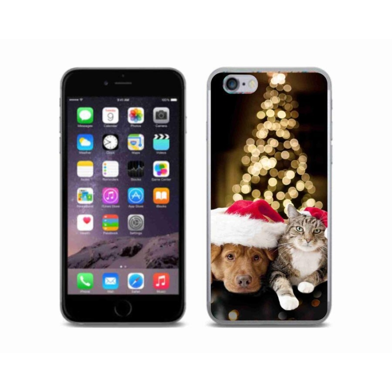 Gelový kryt mmCase na mobil iPhone 6/6S - vánoční pes a kočka