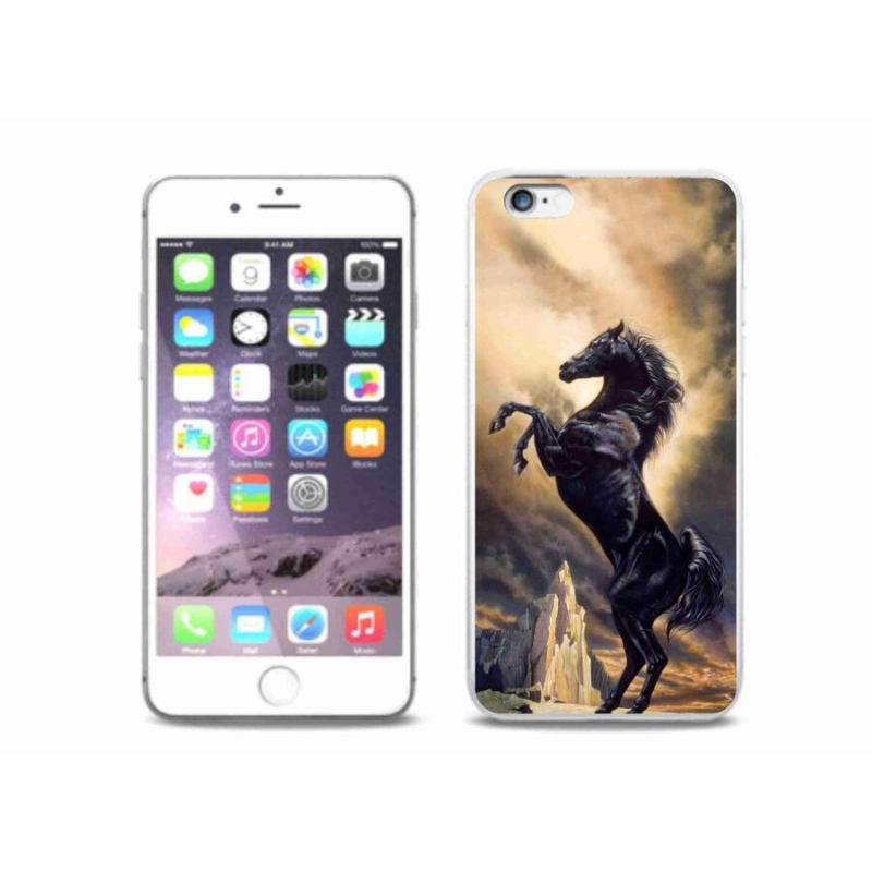 Gelový kryt mmCase na mobil iPhone 6 Plus/6S Plus - černý kreslený kůň