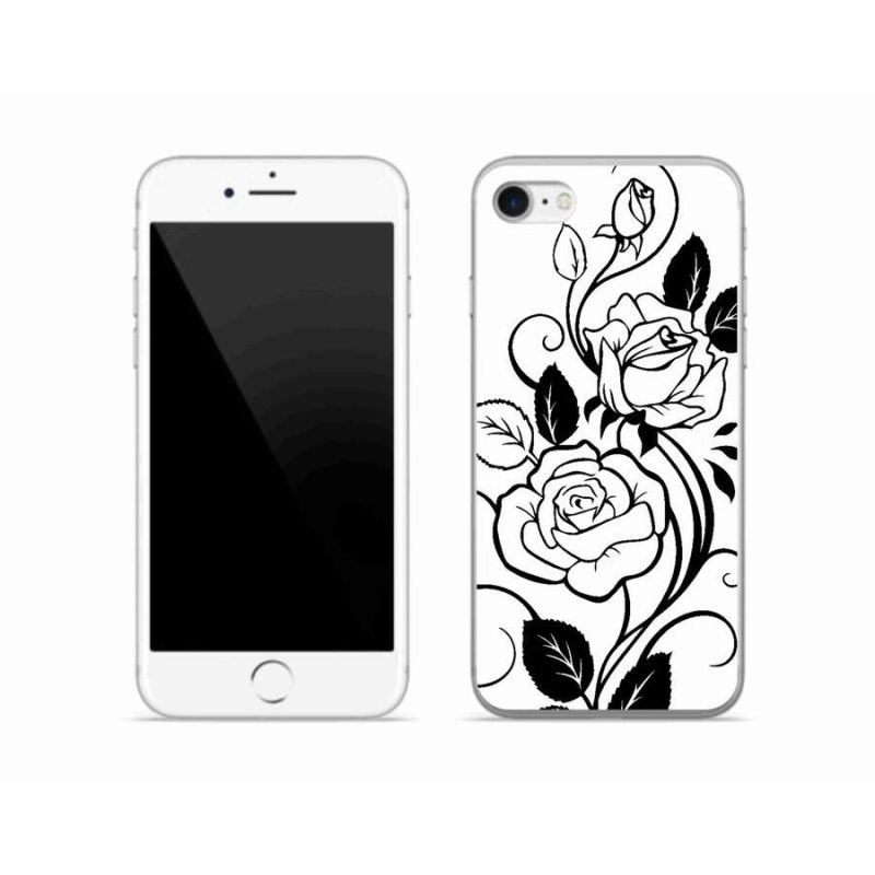 Gelový kryt mmCase na mobil iPhone 7 - černobílá růže