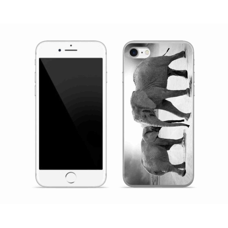 Gelový kryt mmCase na mobil iPhone 7 - černobílí sloni