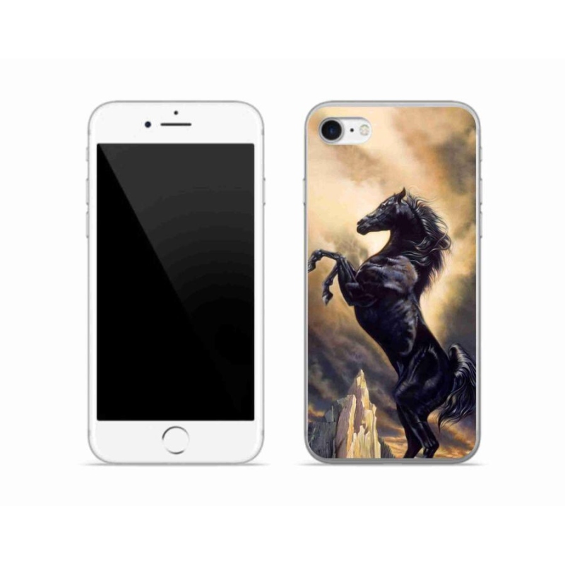 Gelový kryt mmCase na mobil iPhone 7 - černý kreslený kůň