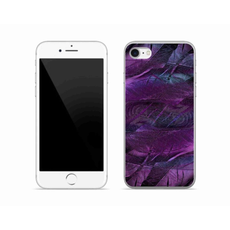 Gelový kryt mmCase na mobil iPhone 7 - fialová pírka