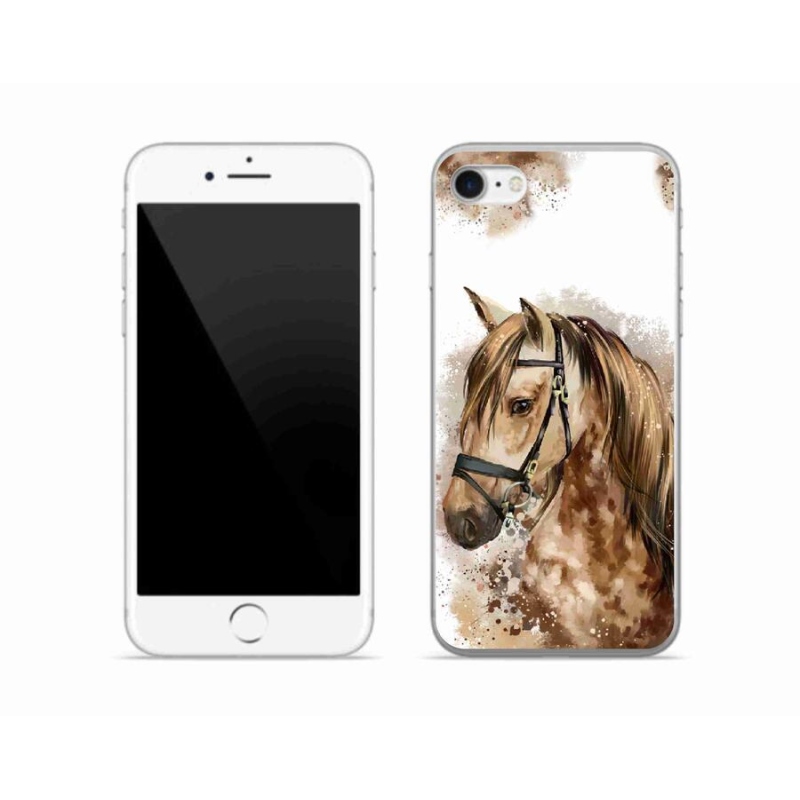 Gelový kryt mmCase na mobil iPhone 7 - hnědý kreslený kůň