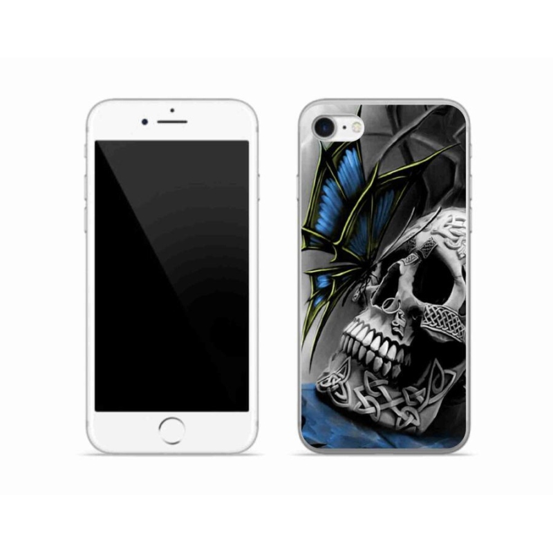Gelový kryt mmCase na mobil iPhone 7 - motýl a lebka