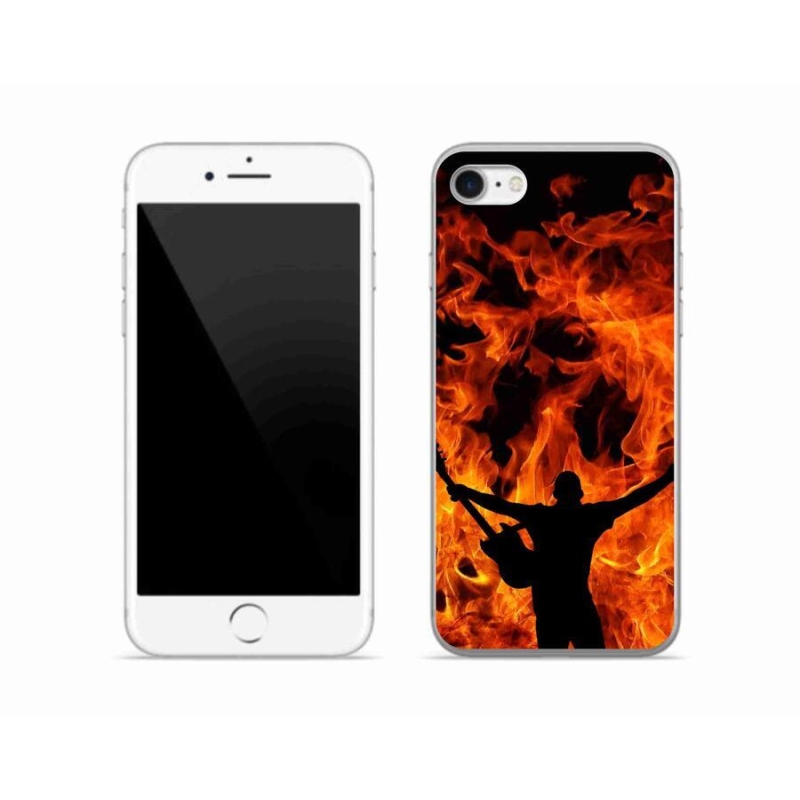Gelový kryt mmCase na mobil iPhone 7 - muzikant a oheň