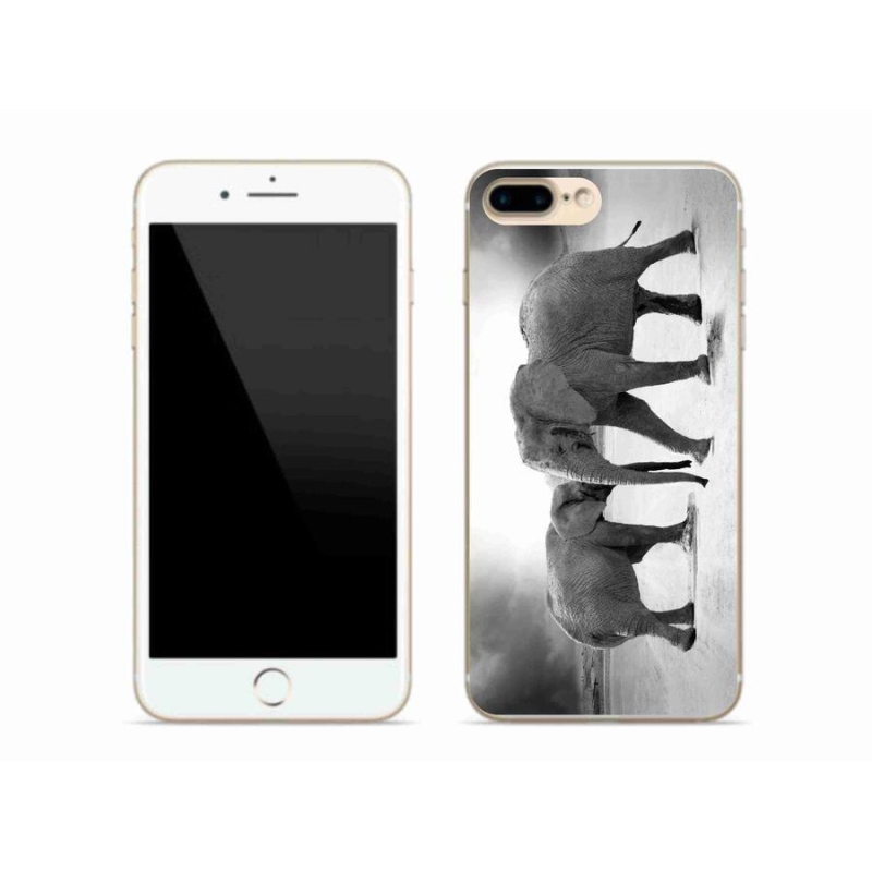 Gelový kryt mmCase na mobil iPhone 7 Plus - černobílí sloni