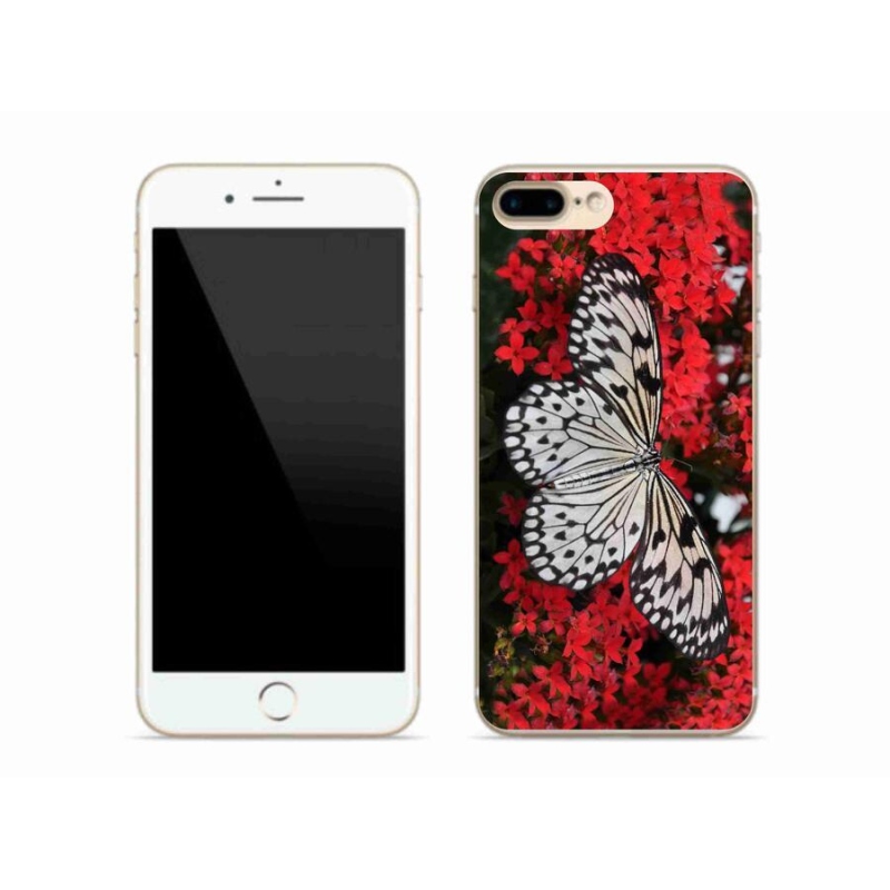 Gelový kryt mmCase na mobil iPhone 7 Plus - černobílý motýl 1