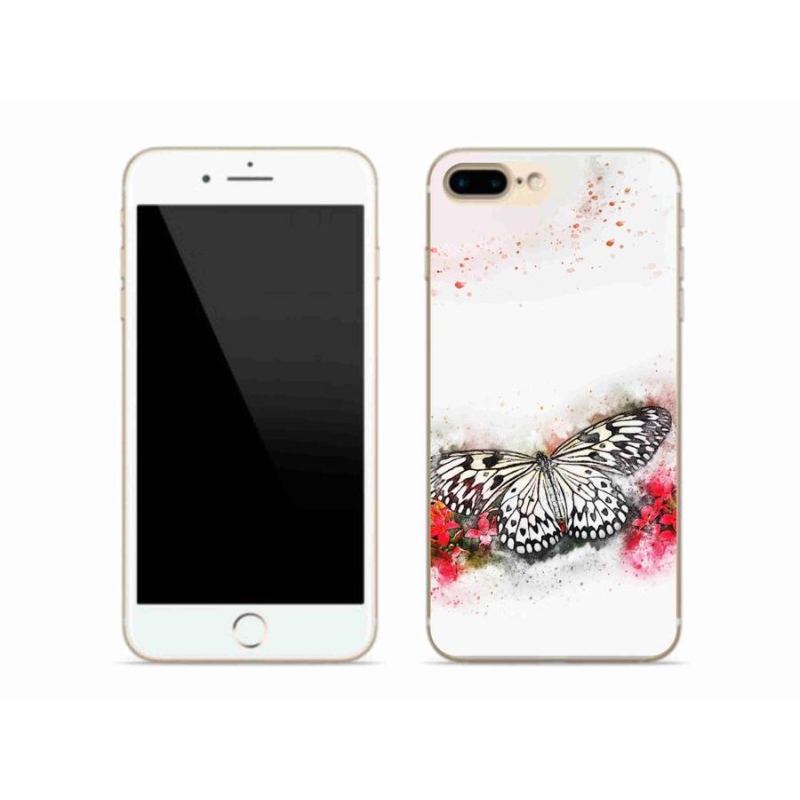 Gelový kryt mmCase na mobil iPhone 7 Plus - černobílý motýl